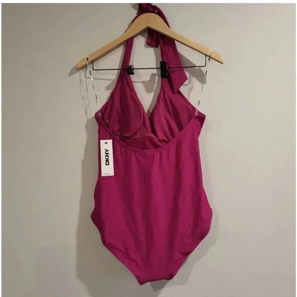 DKNY Boysenberry One-Piece Halter Swimwear Size Large - Picture 4 of 6